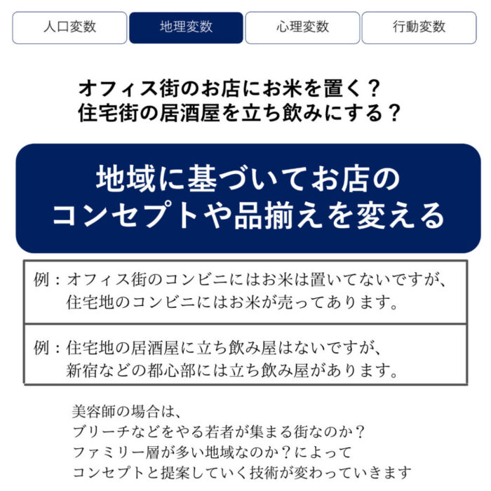美容師マーケティング・地理変数