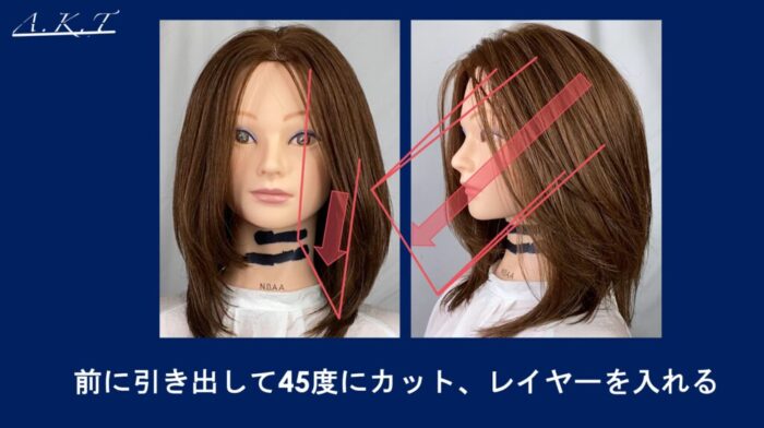 ロングレイヤーカット切り方・違いについて45度、90度